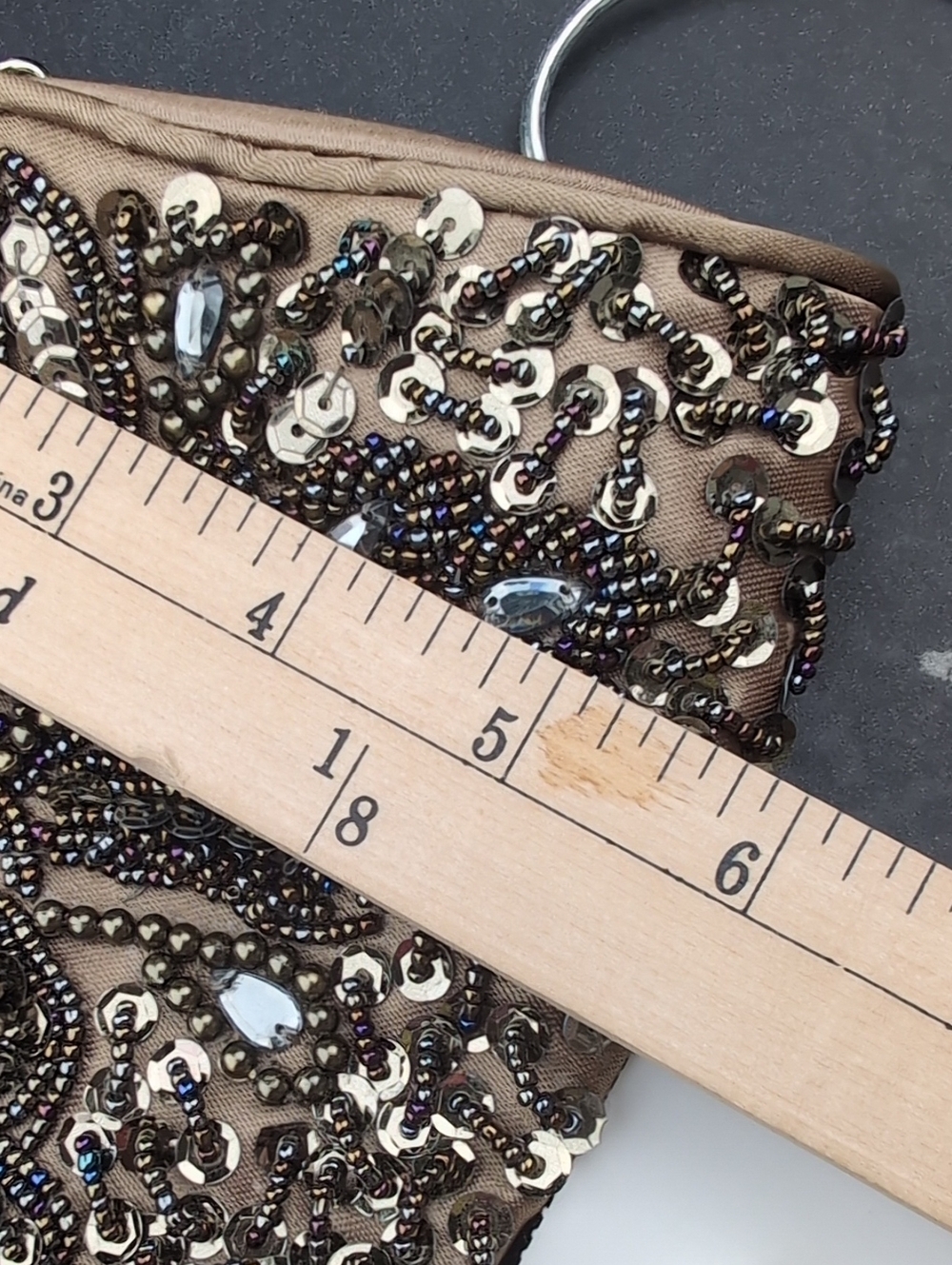 Embellished Taupe Evening Clutch with Detachable Chain - Picture 10 of 14